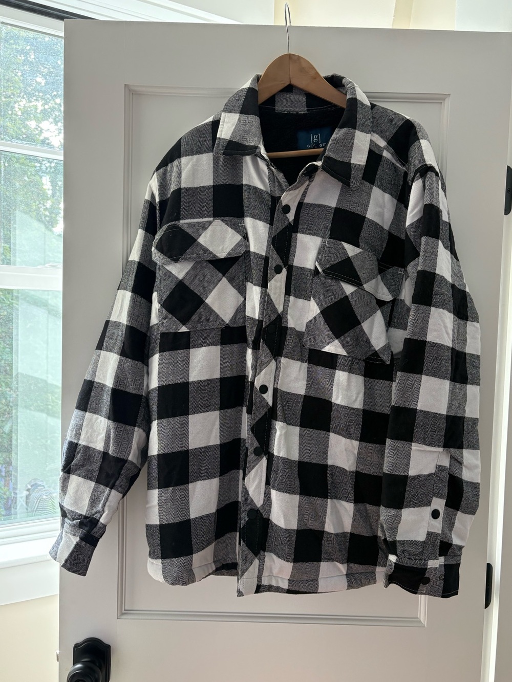 NWT George Brand Black & White Buffalo Check Flannel Shirt Jacket